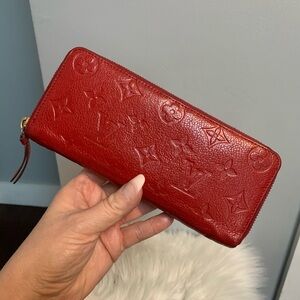 2018 authentic Louis Vuitton red empreinte leather Clemence zippy wallet